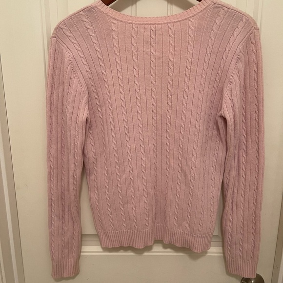 Izod Womens Pink Cable Knit V-Neck Sweater L/G 100% Cotton - Picture 2 of 5